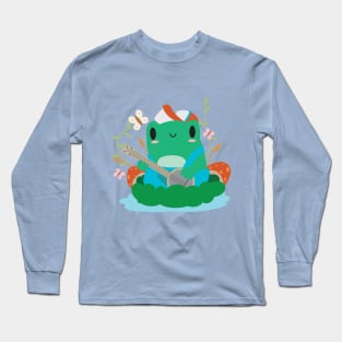 Cottagecore Aesthetic Frog Playing Banjo Mushroom Hat Kawaii Long Sleeve T-Shirt